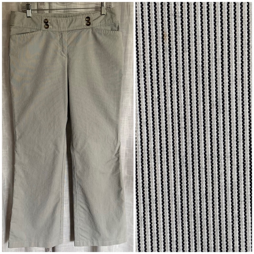 Ann Taylor Signature Fit Mid Rise Wide Leg Micro Stripe Trouser Pant Size 8 twee